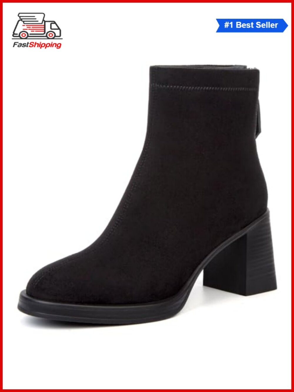 Suede Ankle Boots Women Round Toe Block Chunky Heel Slip-On Booties